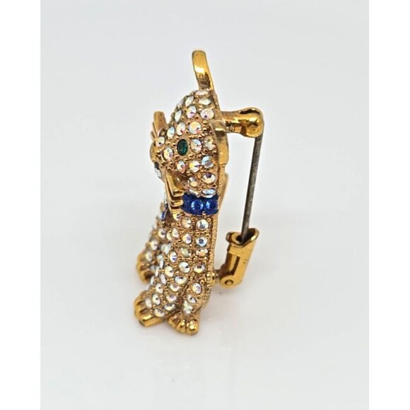 Signed Butler Cat Brooch Pin Vintage Aurora Borealis Blue Bow - Picture 5 of 8